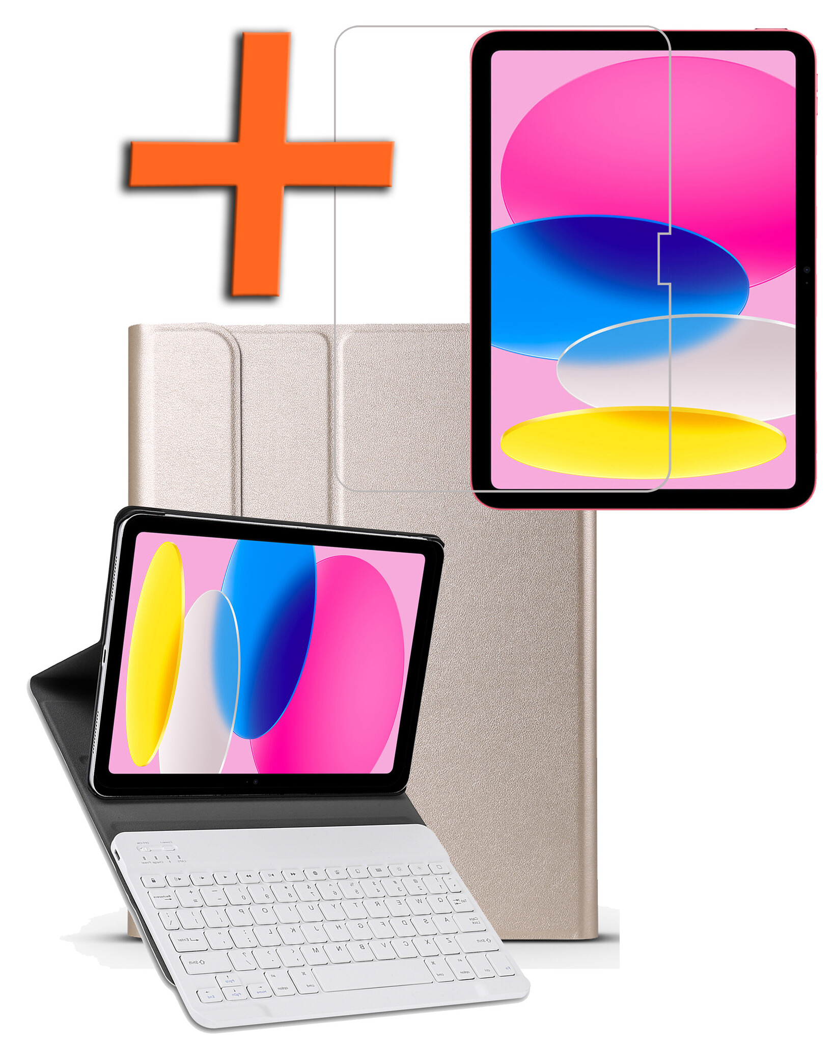 Nomfy Hoes Geschikt voor iPad 2022 Hoes Toetsenbord Hoes Case Book Cover Hoesje Met Screenprotector - Hoesje Geschikt voor iPad 10 Keyboard Hoes - Goud