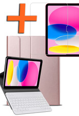 Nomfy Hoes Geschikt voor iPad 2022 Hoes Toetsenbord Hoes Case Book Cover Hoesje Met Screenprotector - Hoesje Geschikt voor iPad 10 Keyboard Hoes - Rosé goud