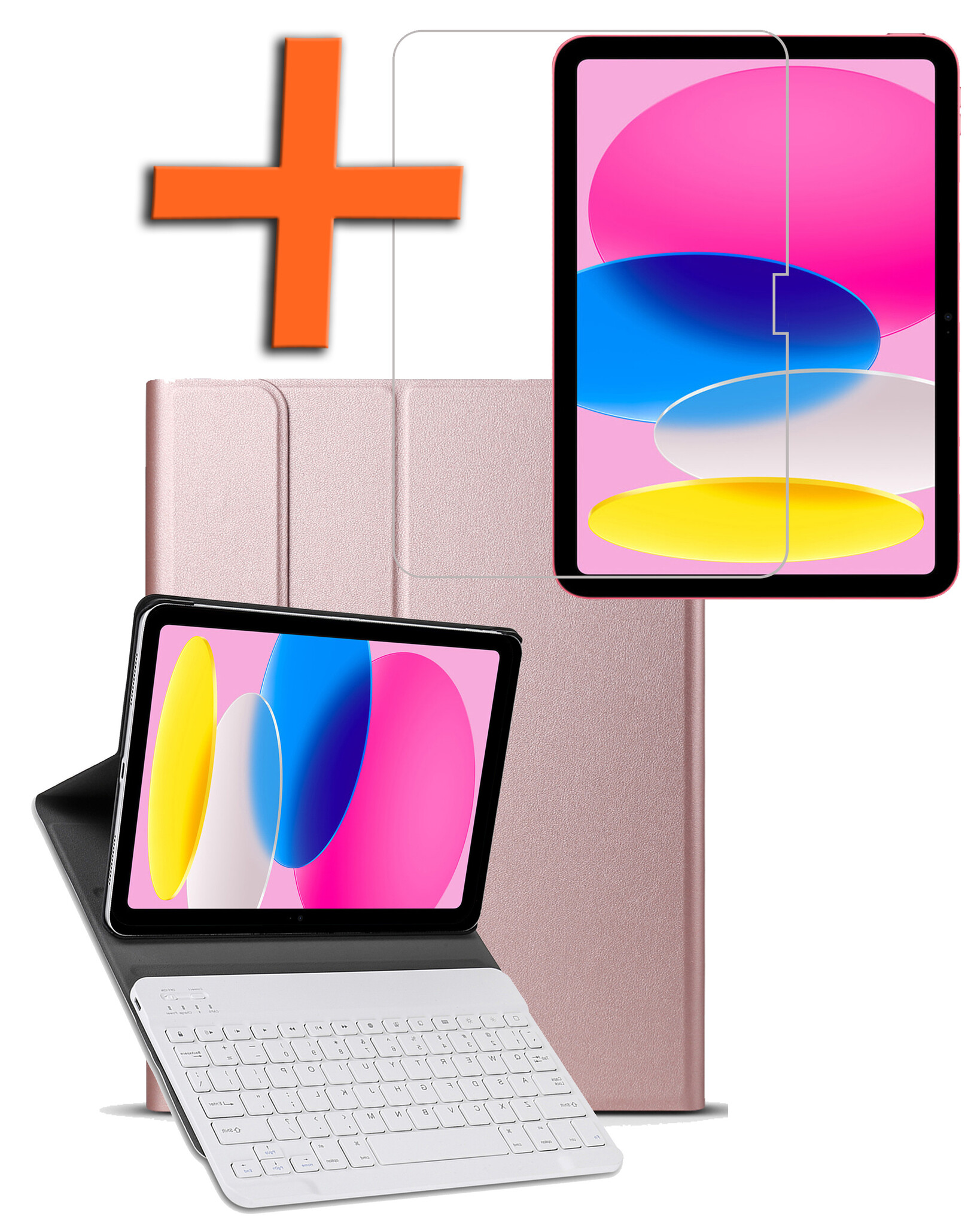 Nomfy Hoes Geschikt voor iPad 2022 Hoes Toetsenbord Hoes Case Book Cover Hoesje Met Screenprotector - Hoesje Geschikt voor iPad 10 Keyboard Hoes - Rosé goud