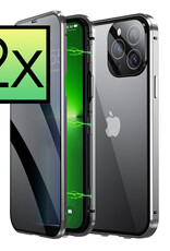 NoXx Hoes Geschikt voor iPhone 12 Mini Hoesje Magnetische Hoes Back Cover Metalen Case Hoes Stevig Telefoonhoesje - Zilver - 2x
