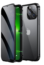 NoXx Hoes Geschikt voor iPhone 12 Hoesje Magnetische Hoes Back Cover Metalen Case Hoes Stevig Telefoonhoesje - Zwart