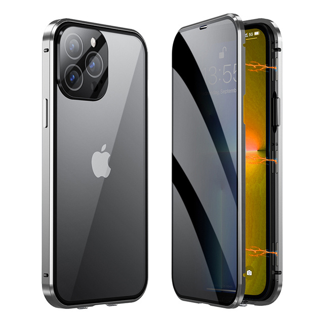 Nomfy Hoesje Geschikt voor iPhone 12 Mini Hoesje Magnetisch Case Back Cover - Hoesje Geschikt voor iPhone 12 Mini Hoes Met Dubbelzijdig Gehard Glas - Zilver