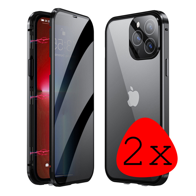 BASEY. Hoes Geschikt voor iPhone 13 Pro Max Hoesje Magnetisch Back Cover Case - Hoesje Geschikt voor iPhone 13 Pro Max Hoes 360 graden Bescherming Case - Zwart - 2 Stuks