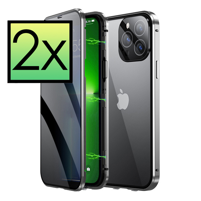 NoXx Hoes Geschikt voor iPhone 13 Mini Hoesje Magnetische Hoes Back Cover Metalen Case Hoes Stevig Telefoonhoesje - Zilver - 2x