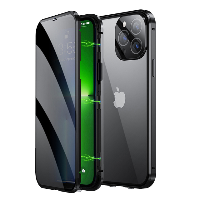 NoXx Hoes Geschikt voor iPhone 13 Mini Hoesje Magnetische Hoes Back Cover Metalen Case Hoes Stevig Telefoonhoesje - Zwart