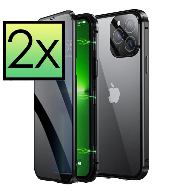 NoXx Hoes Geschikt voor iPhone 13 Mini Hoesje Magnetische Hoes Back Cover Metalen Case Hoes Stevig Telefoonhoesje - Zwart - 2x