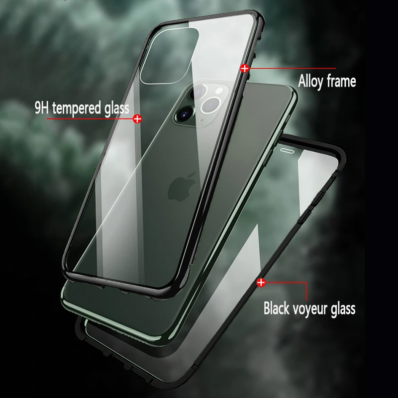 NoXx Hoes Geschikt voor iPhone 13 Pro Max Hoesje Magnetische Hoes Back Cover Metalen Case Hoes Stevig Telefoonhoesje - Zwart - 2x