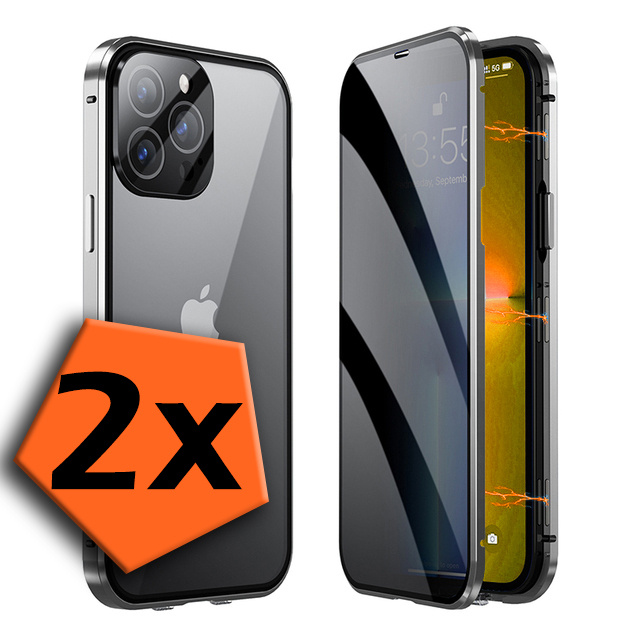 Nomfy Hoesje Geschikt voor iPhone 7 Hoesje Magnetisch Case Back Cover - Hoesje Geschikt voor iPhone 7 Hoes Met Dubbelzijdig Gehard Glas - Zilver - 2X