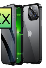 NoXx Hoes Geschikt voor iPhone SE 2022 Hoesje Magnetische Hoes Back Cover Metalen Case Hoes Stevig Telefoonhoesje - Zwart - 2x