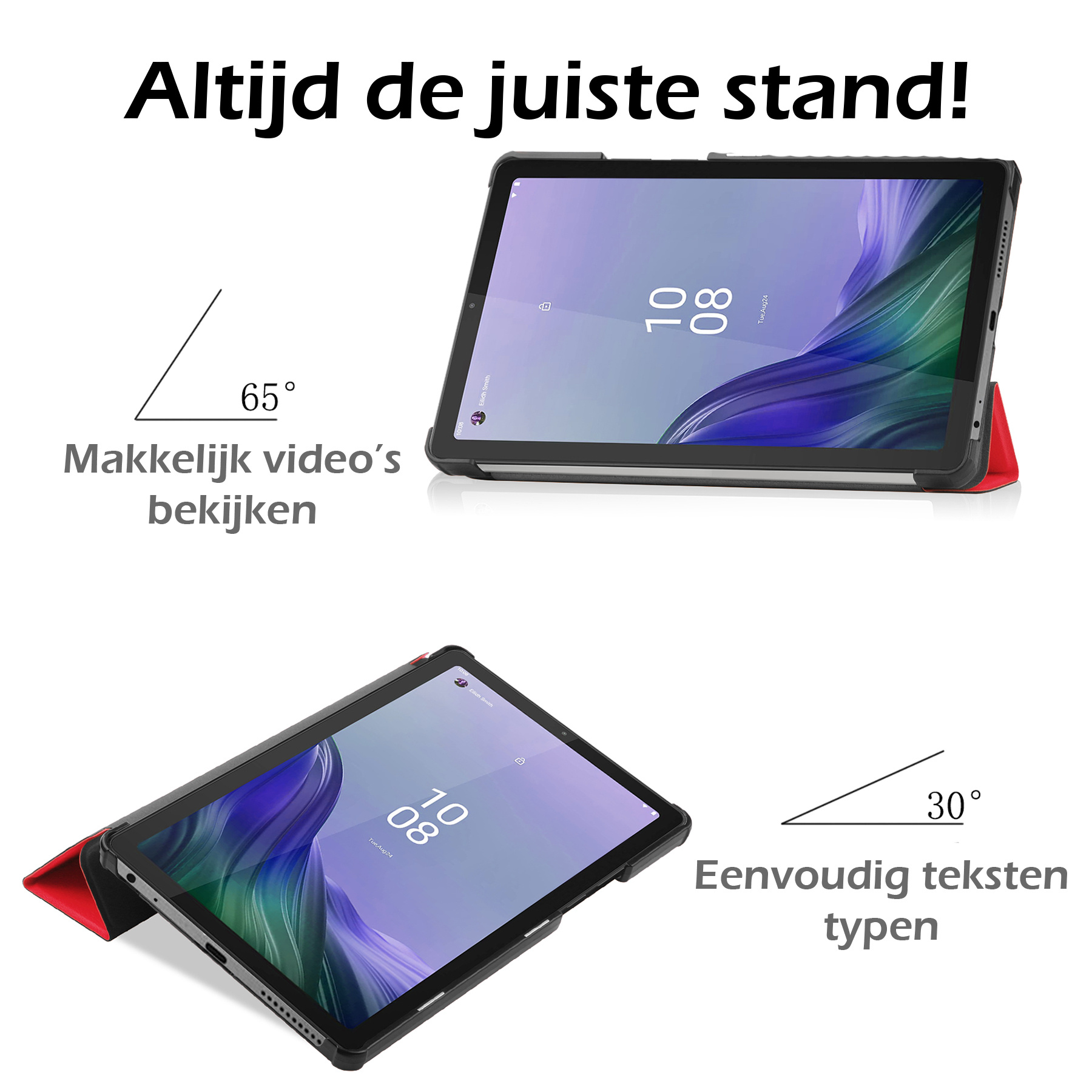 Nomfy Hoes Geschikt voor Lenovo Tab M9 Hoes Tri-fold Tablet Hoesje Case Met Screenprotector - Hoesje Geschikt voor Lenovo Tab M9 Hoesje Hardcover Bookcase - Rood