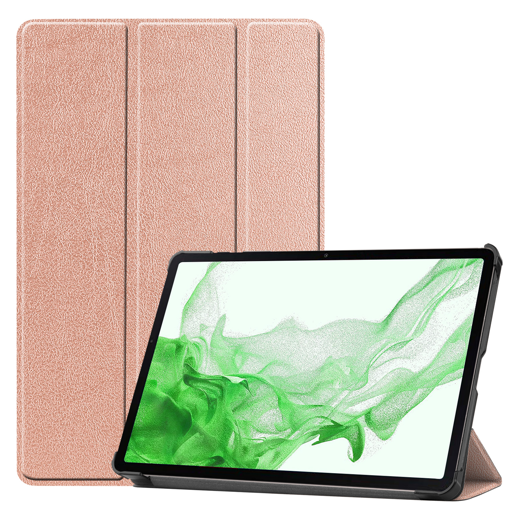 BASEY. Hoesje Geschikt voor Samsung Galaxy Tab S9 Hoes Case Tablet Hoesje Tri-fold Met Uitsparing Geschikt voor S Pen - Hoes Geschikt voor Samsung Tab S9 Hoesje Hard Cover Bookcase Hoes - Rosé goud