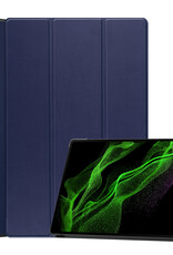 BASEY. Hoesje Geschikt voor Samsung Galaxy Tab S9 Ultra Hoes Case Tablet Hoesje Tri-fold Met Uitsparing Geschikt voor S Pen - Hoes Geschikt voor Samsung Tab S9 Ultra Hoesje Hard Cover Bookcase Hoes - Donkerblauw