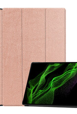 BASEY. Hoesje Geschikt voor Samsung Galaxy Tab S9 Ultra Hoes Case Tablet Hoesje Tri-fold Met Uitsparing Geschikt voor S Pen - Hoes Geschikt voor Samsung Tab S9 Ultra Hoesje Hard Cover Bookcase Hoes - Rosé goud