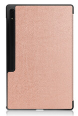 BASEY. Hoesje Geschikt voor Samsung Galaxy Tab S9 Ultra Hoes Case Tablet Hoesje Tri-fold Met Uitsparing Geschikt voor S Pen - Hoes Geschikt voor Samsung Tab S9 Ultra Hoesje Hard Cover Bookcase Hoes - Rosé goud