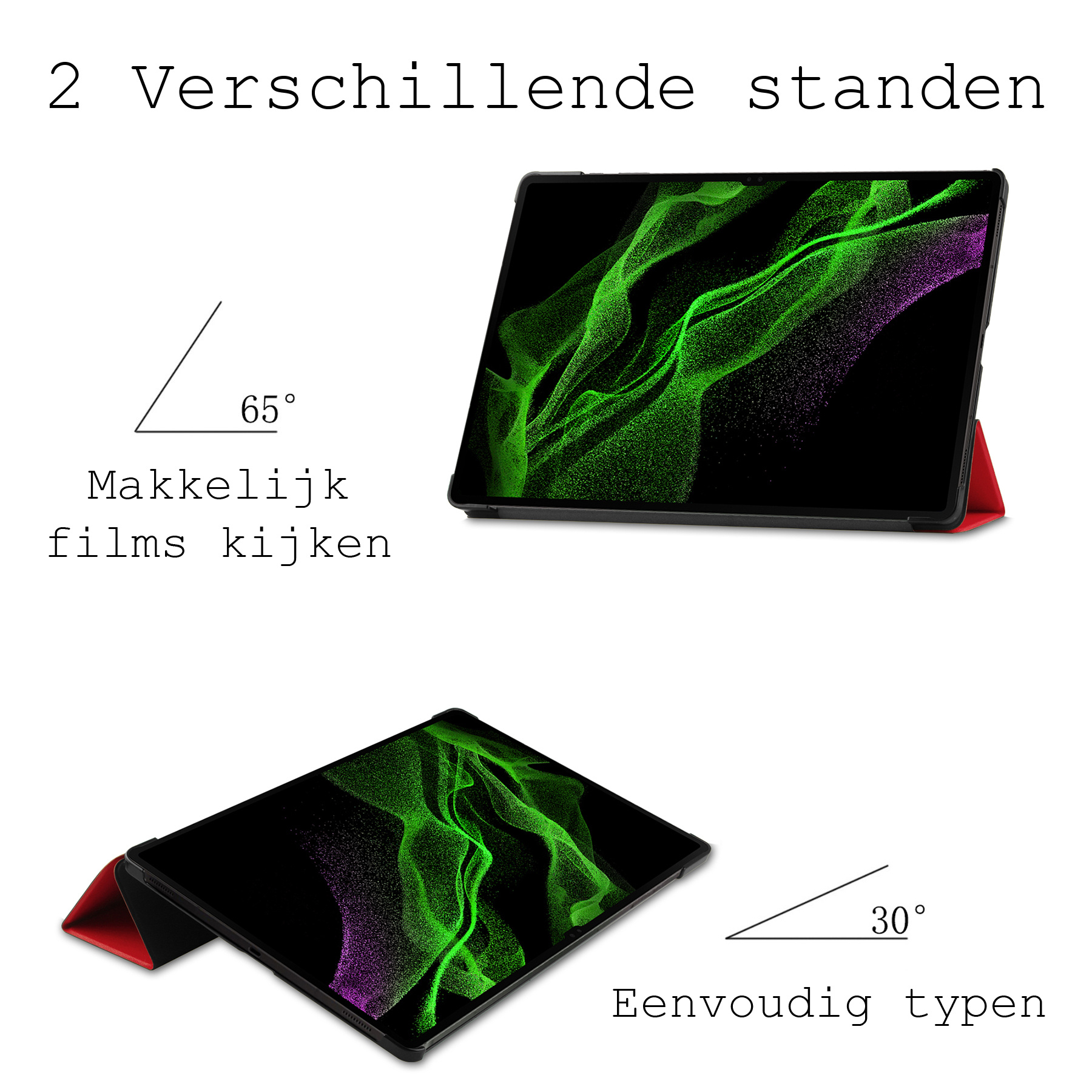 BASEY. Hoesje Geschikt voor Samsung Galaxy Tab S9 Ultra Hoes Case Tablet Hoesje Tri-fold Met Uitsparing Geschikt voor S Pen - Hoes Geschikt voor Samsung Tab S9 Ultra Hoesje Hard Cover Bookcase Hoes - Rood