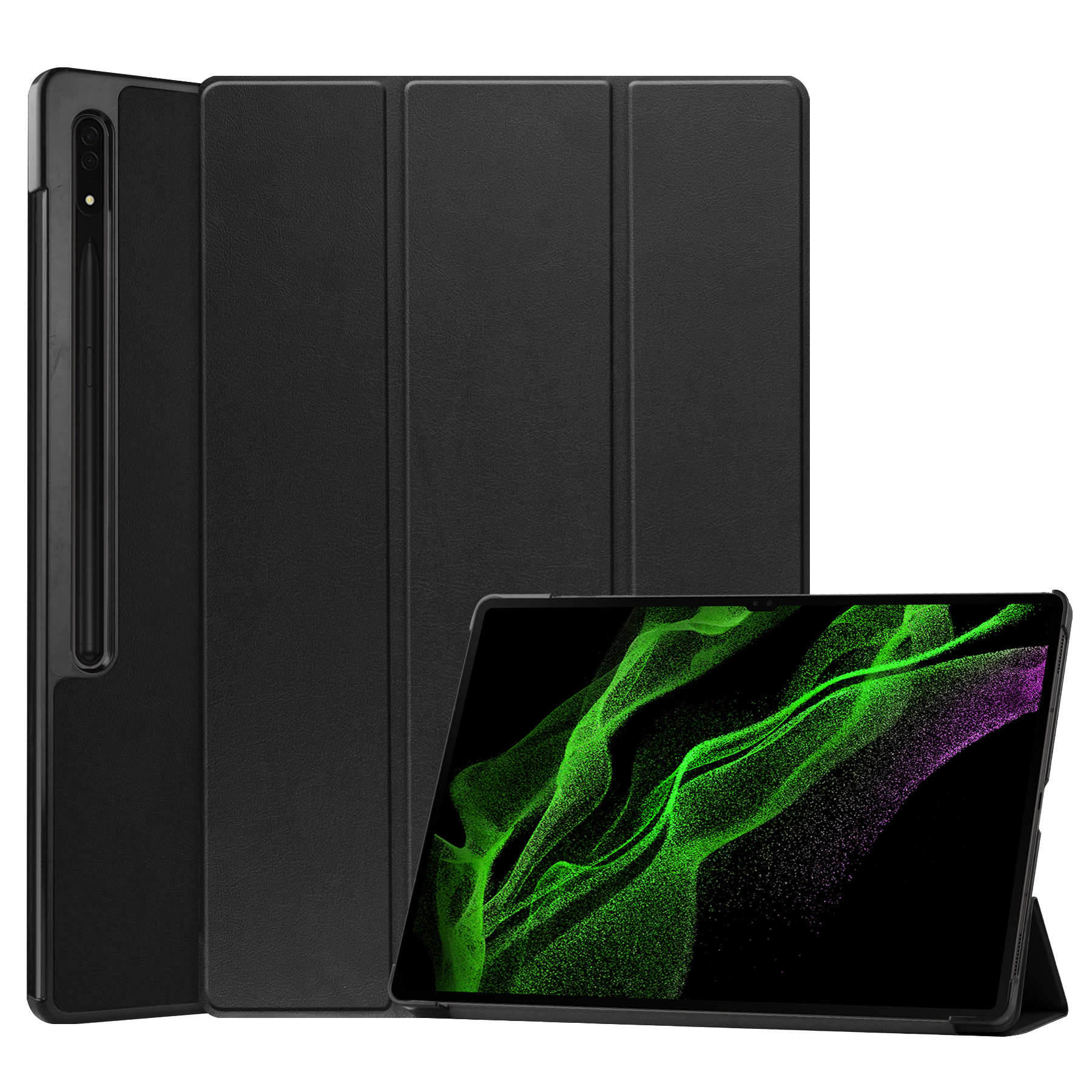 BASEY. Hoesje Geschikt voor Samsung Galaxy Tab S9 Ultra Hoes Case Tablet Hoesje Tri-fold Met Uitsparing Geschikt voor S Pen - Hoes Geschikt voor Samsung Tab S9 Ultra Hoesje Hard Cover Bookcase Hoes - Zwart