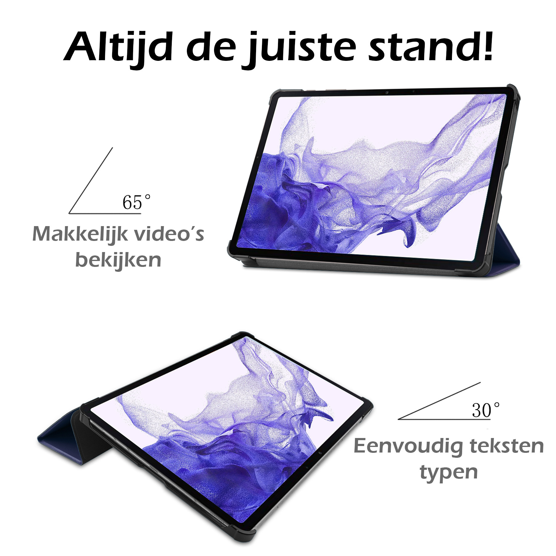 Nomfy Hoes Geschikt voor Samsung Galaxy Tab S9 Hoes Tri-fold Tablet Hoesje Case Met Uitsparing Geschikt voor S Pen - Hoesje Geschikt voor Samsung Tab S9 Hoesje Hardcover Bookcase - Donkerblauw