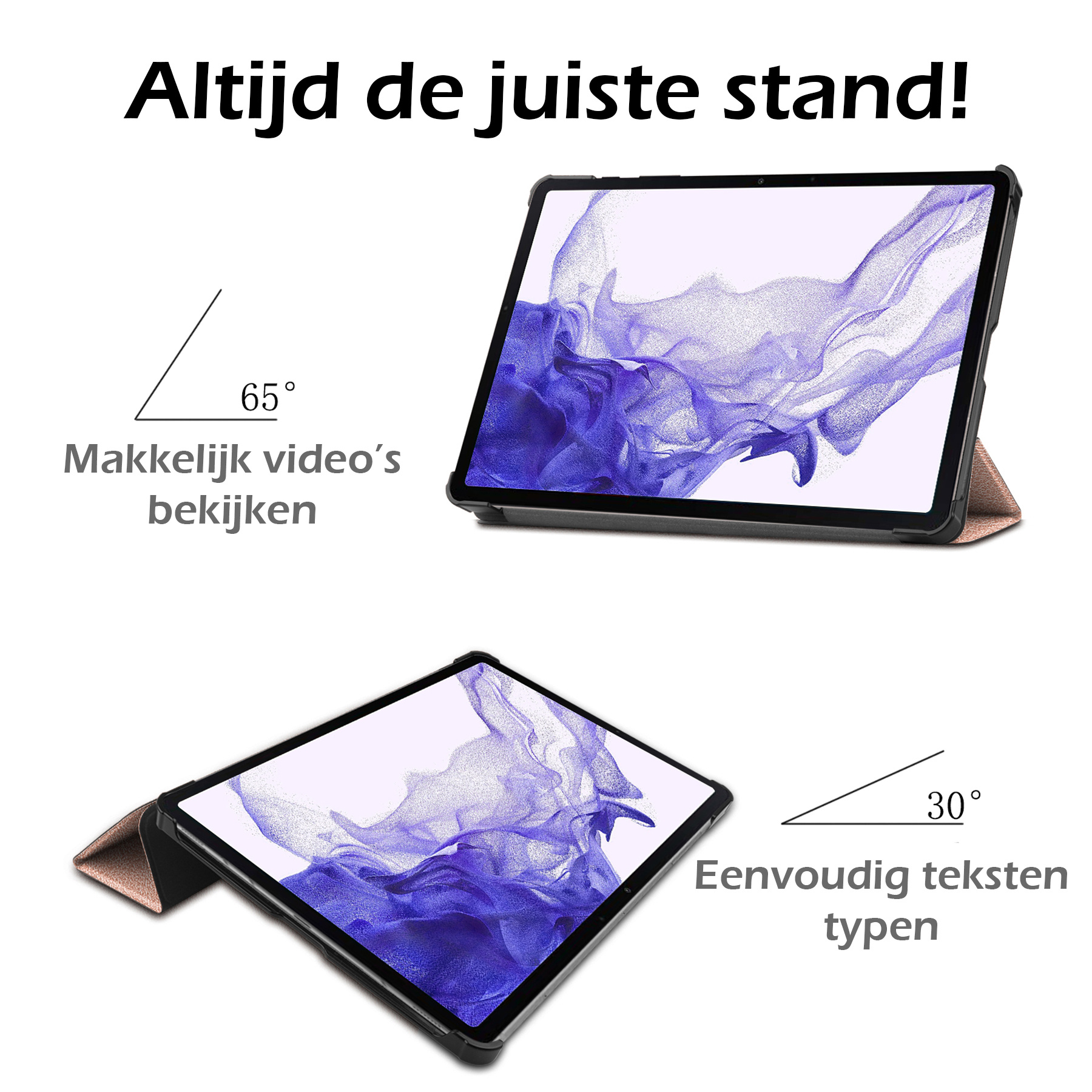 Nomfy Hoes Geschikt voor Samsung Galaxy Tab S9 Hoes Tri-fold Tablet Hoesje Case Met Uitsparing Geschikt voor S Pen - Hoesje Geschikt voor Samsung Tab S9 Hoesje Hardcover Bookcase - Rosé goud
