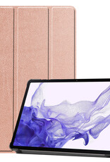 Nomfy Hoes Geschikt voor Samsung Galaxy Tab S9 Hoes Tri-fold Tablet Hoesje Case Met Uitsparing Geschikt voor S Pen - Hoesje Geschikt voor Samsung Tab S9 Hoesje Hardcover Bookcase - Rosé goud