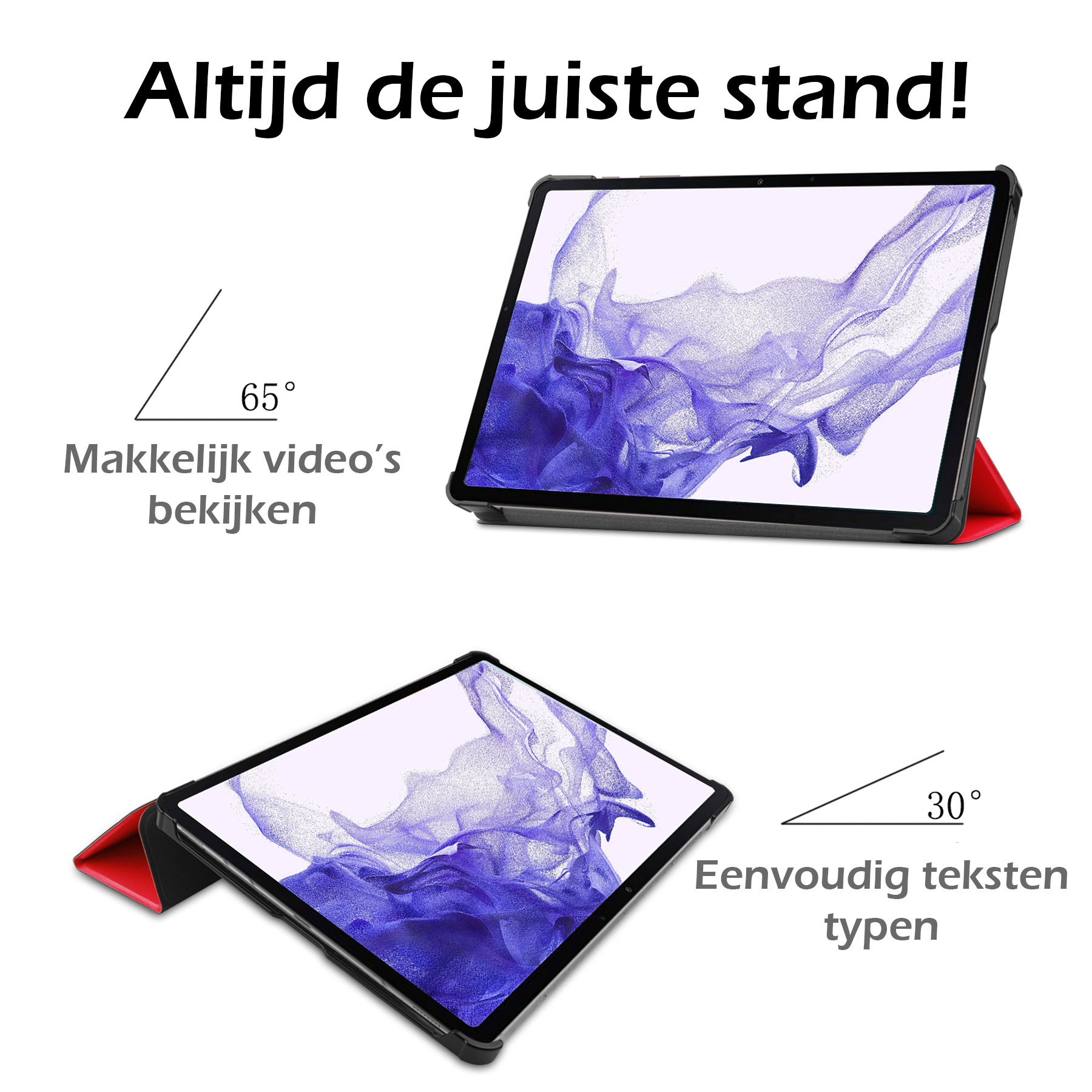 Nomfy Hoes Geschikt voor Samsung Galaxy Tab S9 Hoes Tri-fold Tablet Hoesje Case Met Uitsparing Geschikt voor S Pen - Hoesje Geschikt voor Samsung Tab S9 Hoesje Hardcover Bookcase - Rood