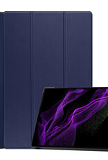 Nomfy Hoes Geschikt voor Samsung Galaxy Tab S9 Ultra Hoes Tri-fold Tablet Hoesje Case Met Uitsparing Geschikt voor S Pen - Hoesje Geschikt voor Samsung Tab S9 Ultra Hoesje Hardcover Bookcase - Donkerblauw