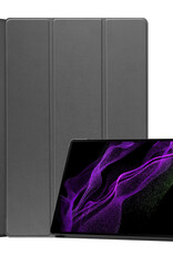 Nomfy Hoes Geschikt voor Samsung Galaxy Tab S9 Ultra Hoes Tri-fold Tablet Hoesje Case Met Uitsparing Geschikt voor S Pen - Hoesje Geschikt voor Samsung Tab S9 Ultra Hoesje Hardcover Bookcase - Grijs