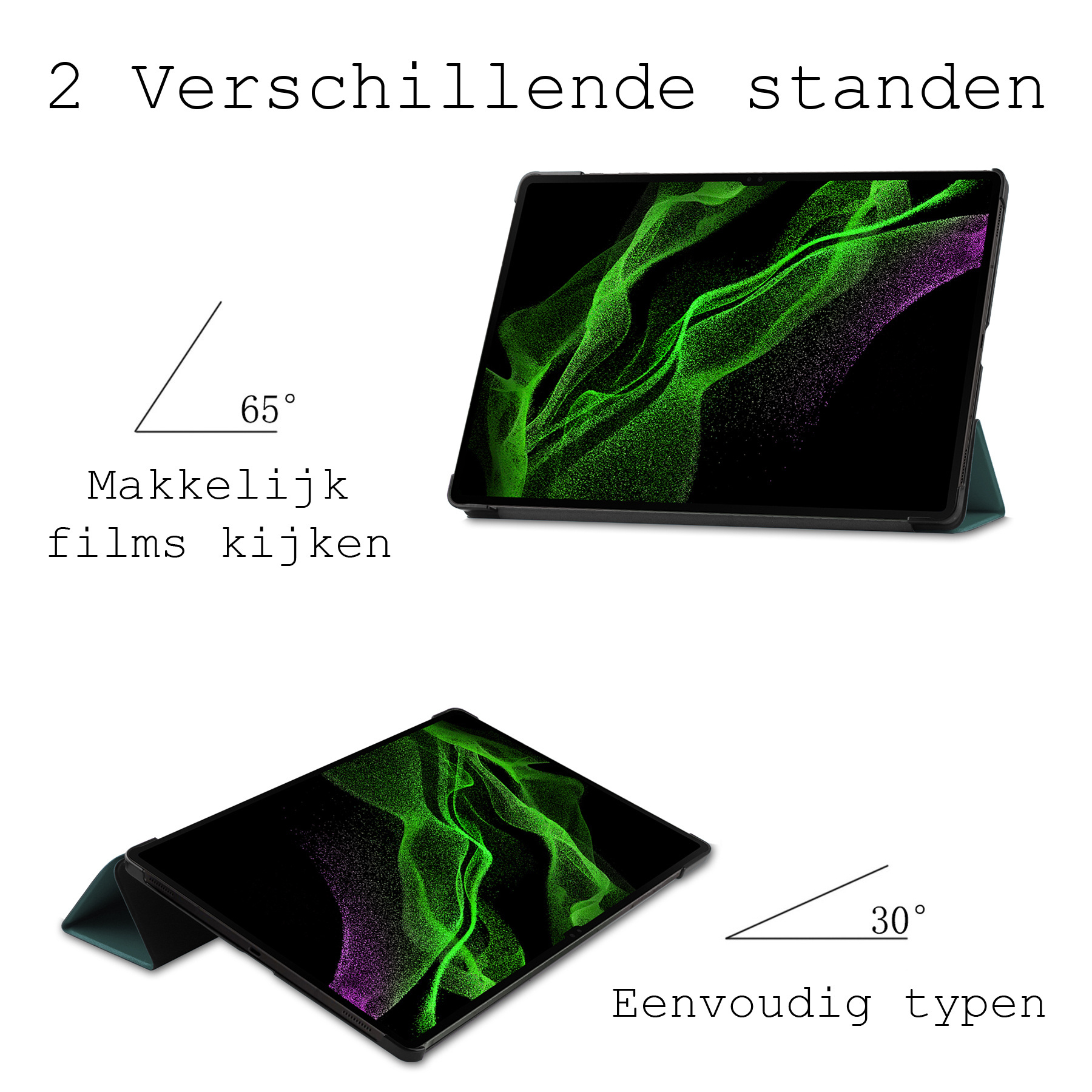 BASEY. Samsung Galaxy Tab S9 Ultra Hoes Bookcase Met S Pen Uitsparing Met Screenprotector - Samsung Tab S9 Ultra Hoesje Book Case Cover - 14,6 inch  - Donker Groen