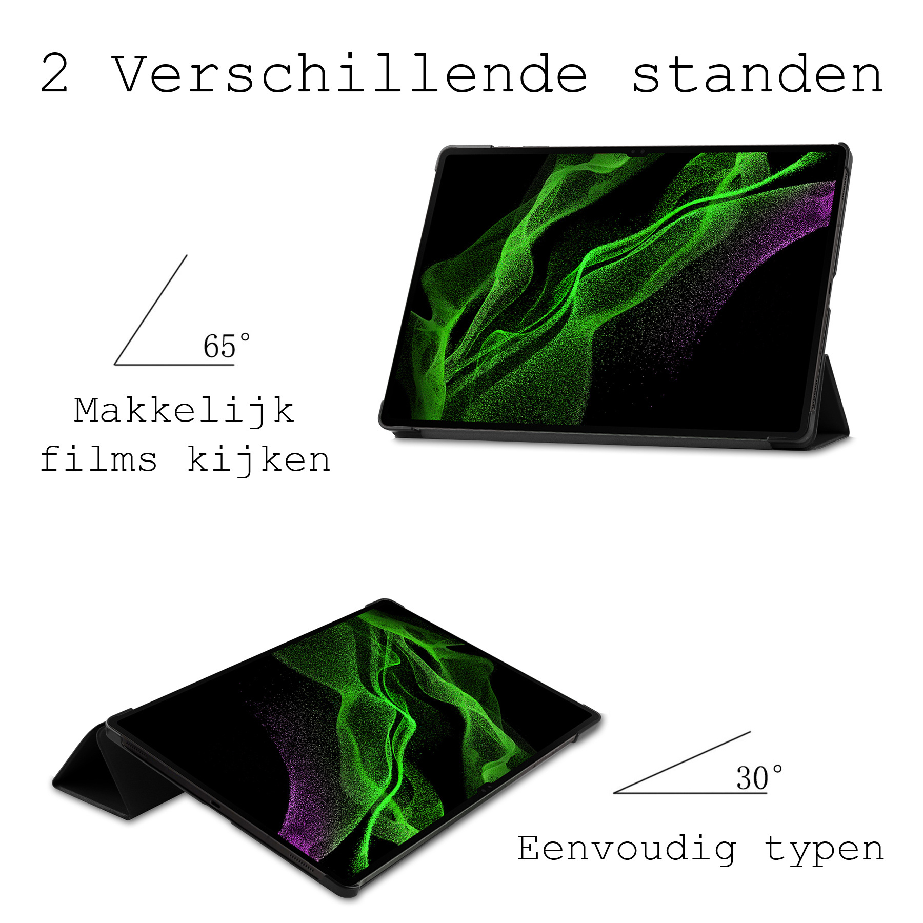 BASEY. Samsung Galaxy Tab S9 Ultra Hoes Bookcase Met S Pen Uitsparing Met Screenprotector - Samsung Tab S9 Ultra Hoesje Book Case Cover - 14,6 inch  - Zwart