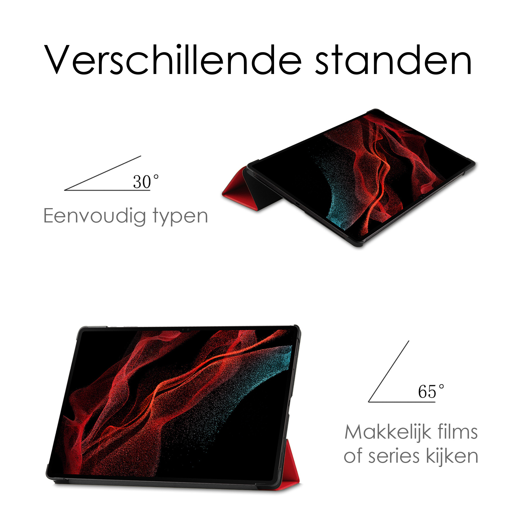 NoXx Samsung Galaxy Tab S9 Ultra Hoesje Case Hard Cover Met S Pen Uitsparing Hoes Bookcase Met Screenprotector - Rood