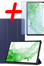 BASEY. Samsung Galaxy Tab S9 Hoes Bookcase Met S Pen Uitsparing Met Screenprotector - Samsung Tab S9 Hoesje Book Case Cover - 11 inch  - Donker Blauw