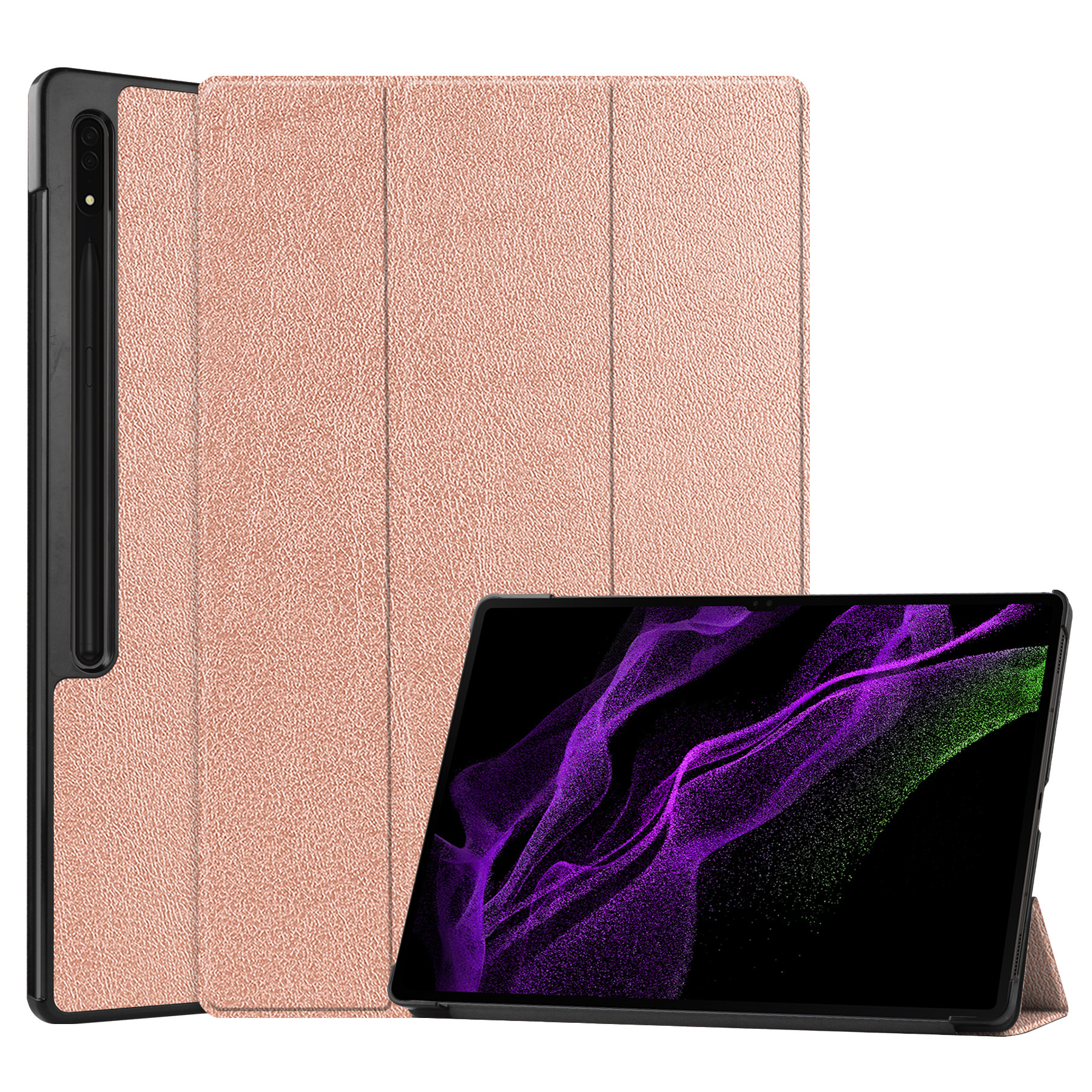 Nomfy Samsung Galaxy Tab S9 Ultra Hoesje Case Met Uitsparing Voor S Pen Met Screenprotector - Samsung Tab S9 Ultra Hoes Cover  - Rosé Goud