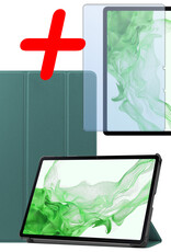 BASEY. Samsung Galaxy Tab S9 Hoes Bookcase Met S Pen Uitsparing Met Screenprotector - Samsung Tab S9 Hoesje Book Case Cover - 11 inch  - Donker Groen