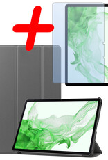 BASEY. Samsung Galaxy Tab S9 Hoes Bookcase Met S Pen Uitsparing Met Screenprotector - Samsung Tab S9 Hoesje Book Case Cover - 11 inch  - Grijs