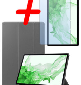 BASEY. BASEY. Samsung Galaxy Tab S9 Hoesje Met Uitsparing S Pen Met Screenprotector - Grijs