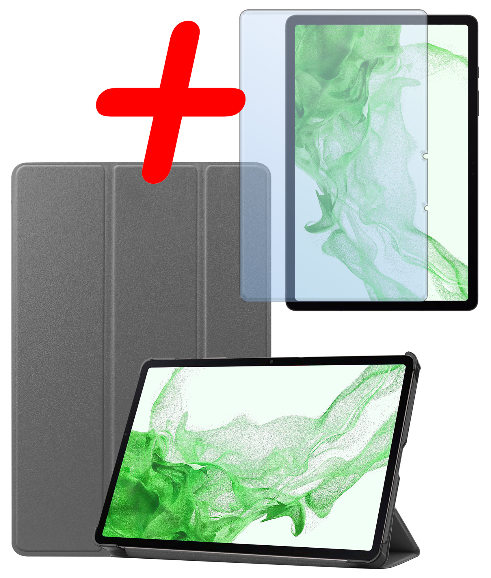 BASEY. Samsung Galaxy Tab S9 Hoes Bookcase Met S Pen Uitsparing Met Screenprotector - Samsung Tab S9 Hoesje Book Case Cover - 11 inch  - Grijs