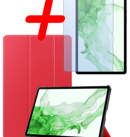 BASEY. BASEY. Samsung Galaxy Tab S9 Hoesje Met Uitsparing S Pen Met Screenprotector - Rood