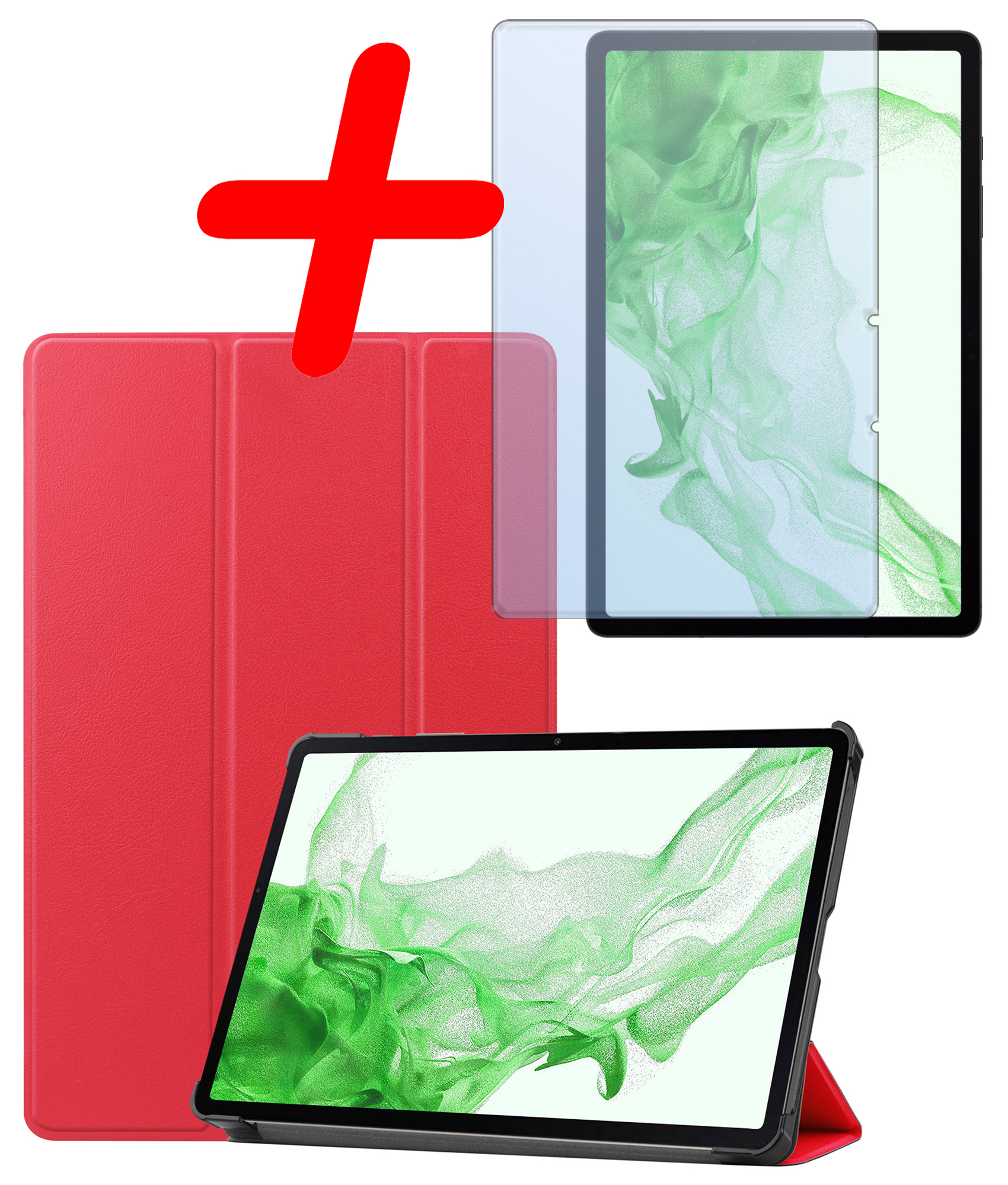 BASEY. Samsung Galaxy Tab S9 Hoes Bookcase Met S Pen Uitsparing Met Screenprotector - Samsung Tab S9 Hoesje Book Case Cover - 11 inch  - Rood