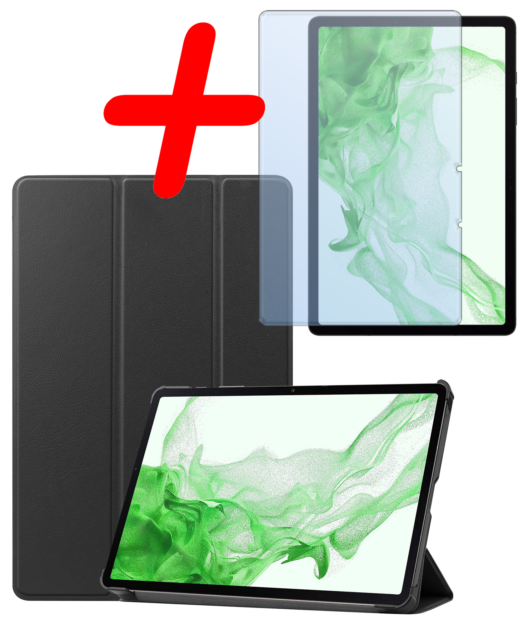 BASEY. Samsung Galaxy Tab S9 Hoes Bookcase Met S Pen Uitsparing Met Screenprotector - Samsung Tab S9 Hoesje Book Case Cover - 11 inch  - Zwart