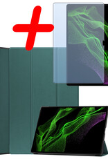 BASEY. Samsung Galaxy Tab S9 Ultra Hoes Bookcase Met S Pen Uitsparing Met Screenprotector - Samsung Tab S9 Ultra Hoesje Book Case Cover - 14,6 inch  - Donker Groen