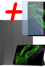BASEY. Samsung Galaxy Tab S9 Ultra Hoes Bookcase Met S Pen Uitsparing Met Screenprotector - Samsung Tab S9 Ultra Hoesje Book Case Cover - 14,6 inch  - Grijs