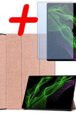 BASEY. Samsung Galaxy Tab S9 Ultra Hoes Bookcase Met S Pen Uitsparing Met Screenprotector - Samsung Tab S9 Ultra Hoesje Book Case Cover - 14,6 inch  - Rosé Goud