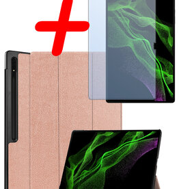 BASEY. BASEY. Samsung Galaxy Tab S9 Ultra Hoesje Met Uitsparing S Pen Met Screenprotector - Rose Goud