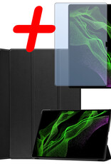 BASEY. Samsung Galaxy Tab S9 Ultra Hoes Bookcase Met S Pen Uitsparing Met Screenprotector - Samsung Tab S9 Ultra Hoesje Book Case Cover - 14,6 inch  - Zwart