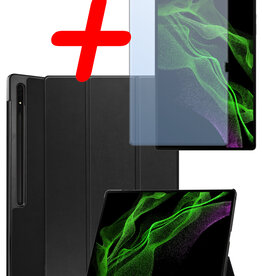 BASEY. BASEY. Samsung Galaxy Tab S9 Ultra Hoesje Met Uitsparing S Pen Met Screenprotector - Zwart