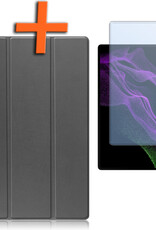 Nomfy Samsung Galaxy Tab S9 Ultra Hoesje Case Met Uitsparing Voor S Pen Met Screenprotector - Samsung Tab S9 Ultra Hoes Cover  - Grijs