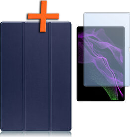 Nomfy Nomfy Samsung Galaxy Tab S9 Ultra Hoesje Met Uitsparing S Pen Met Screenprotector - Donkerblauw