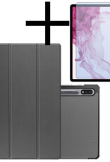NoXx Samsung Galaxy Tab S9 Hoesje Case Hard Cover Met S Pen Uitsparing Hoes Bookcase Met Screenprotector - Grijs