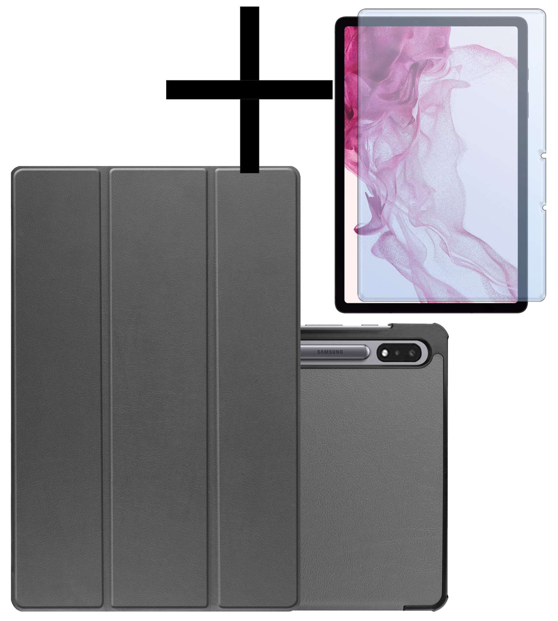 NoXx Samsung Galaxy Tab S9 Hoesje Case Hard Cover Met S Pen Uitsparing Hoes Bookcase Met Screenprotector - Grijs
