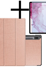 NoXx Samsung Galaxy Tab S9 Hoesje Case Hard Cover Met S Pen Uitsparing Hoes Bookcase Met Screenprotector - Rosé Goud