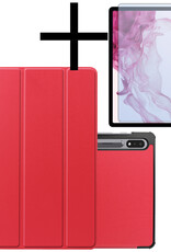 NoXx Samsung Galaxy Tab S9 Hoesje Case Hard Cover Met S Pen Uitsparing Hoes Bookcase Met Screenprotector - Rood